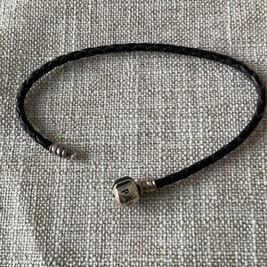 Pandora 8 inch Black Braided Leather Bracelet with Silver Ball Clasp